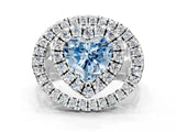 White gold Double Halo Fancy Blue Heart Cut Diamond Split Shank Prong Setting Ring