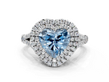 White gold Double Halo Fancy Blue Heart  Cut Diamond Split Shank Ring with Four Prong Setting_20