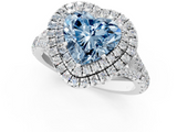 White gold Double Halo Fancy Blue Heart  Cut Diamond Split Shank Ring with Four Prong Setting_20