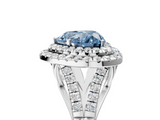 White gold Double Halo Fancy Blue Heart  Cut Diamond Split Shank Ring with Four Prong Setting_24