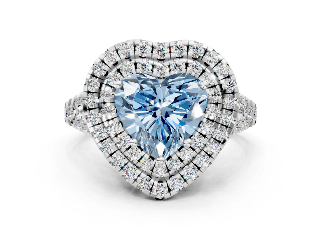 White gold Double Halo Fancy Blue Heart  Cut Pave Split Shank Prong Set Ring_15