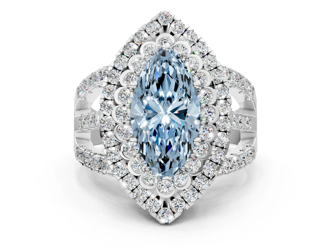 White gold Double Halo Fancy Blue Marquise Cut Diamond Split Shank Pave Set Ring_3