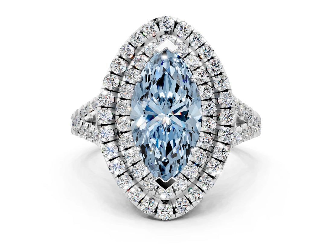 White gold Double Halo Fancy Blue Marquise  Cut Pave Split Shank Prong Set Ring_15