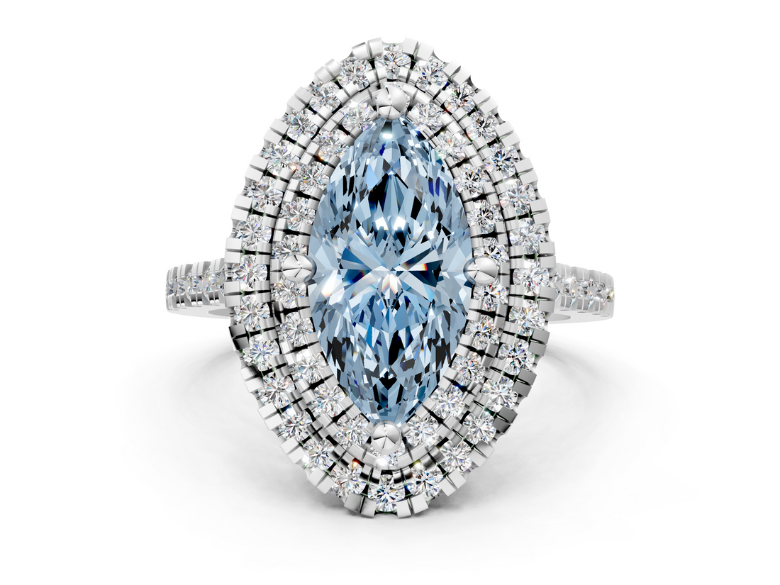 White gold Double Halo Fancy Blue Marquise  Diamond Pave Band with Four-Prong Setting_43