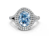White gold Double Halo Fancy Blue Oval Cut Diamond Split Shank Engagement Ring with Four-Prong Setting_27