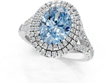 White gold Double Halo Fancy Blue Oval Cut Diamond Split Shank Engagement Ring with Four-Prong Setting_28