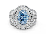 White gold Double Halo Fancy Blue Oval Cut Diamond Split Shank Pave Set Ring_3