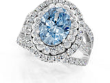 White gold Double Halo Fancy Blue Oval Cut Diamond Split Shank Pave Set Ring_4