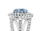 White gold Double Halo Fancy Blue Oval Cut Diamond Split Shank Pave Set Ring_8
