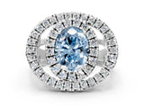 White gold Double Halo Fancy Blue Oval Cut Diamond Split Shank Prong Setting Ring