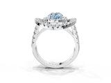 White gold Double Halo Fancy Blue Oval Cut Diamond Split Shank Prong Setting Ring_3