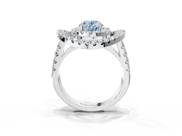 White Gold Oval Halo Engagement Ring Setting for Fancy Blue Center - Design RJ-762