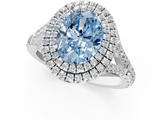 White gold Double Halo Fancy Blue Oval  Cut Diamond Split Shank Ring with Four Prong Setting_21