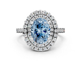 White gold Double Halo Fancy Blue Oval  Diamond Pave Band with Four-Prong Setting_73
