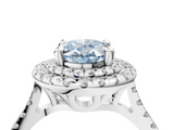 White gold Double Halo Fancy Blue Oval  Diamond Pave Band with Four-Prong Setting_79