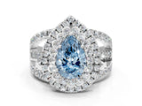 White gold Double Halo Fancy Blue Pear Cut Diamond Split Shank Pave Set Ring_3