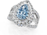 White gold Double Halo Fancy Blue Pear Cut Diamond Split Shank Pave Set Ring_4