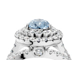 White gold Double Halo Fancy Blue Pear Cut Diamond Split Shank Pave Set Ring_7