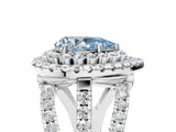 White gold Double Halo Fancy Blue Pear Cut Diamond Split Shank Pave Set Ring_8