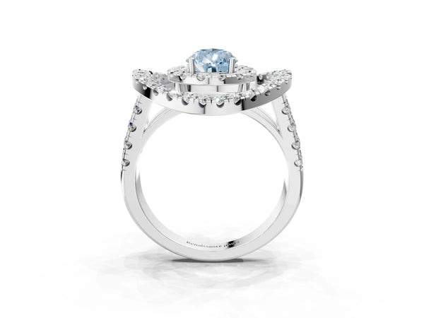 White Gold Pear-Shaped Halo Engagement Ring Setting for Fancy Blue Center - Design RJ-762