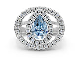 White gold Double Halo Fancy Blue Pear Cut Diamond Split Shank Prong Setting Ring