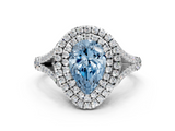 White gold Double Halo Fancy Blue Pear  Cut Diamond Split Shank Ring with Four Prong Setting_20