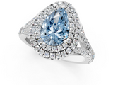White gold Double Halo Fancy Blue Pear  Cut Diamond Split Shank Ring with Four Prong Setting_21