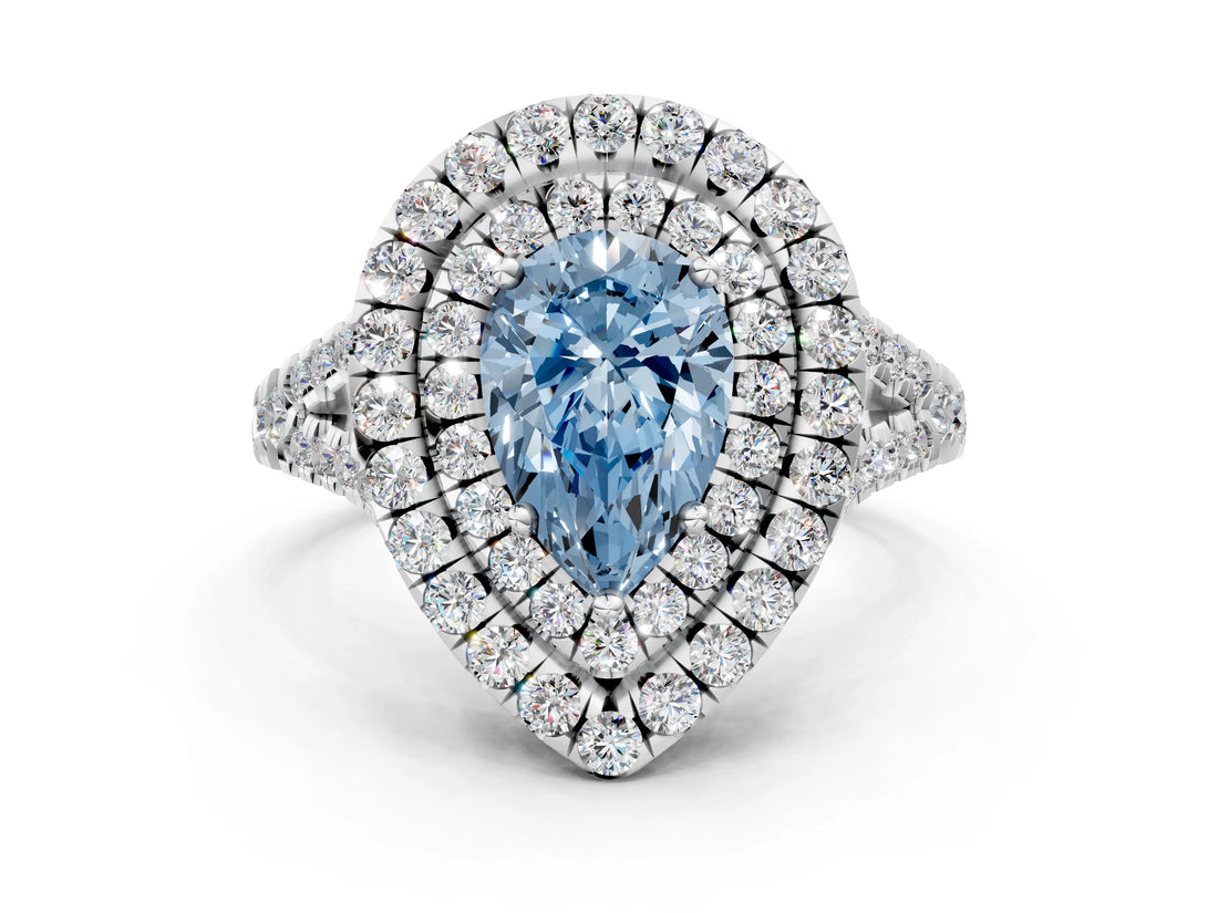 White gold Double Halo Fancy Blue Pear  Cut Pave Split Shank Prong Set Ring_15