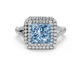 White gold Double Halo Fancy Blue Princess Cut Diamond Split Shank Engagement Ring with Four-Prong Setting_27