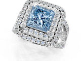 White gold Double Halo Fancy Blue Princess Cut Diamond Split Shank Pave Set Ring_4