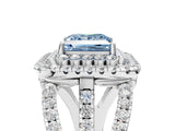 White gold Double Halo Fancy Blue Princess Cut Diamond Split Shank Pave Set Ring_8