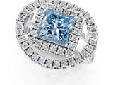 White gold Double Halo Fancy Blue Princess Cut Diamond Split Shank Prong Setting Ring_1