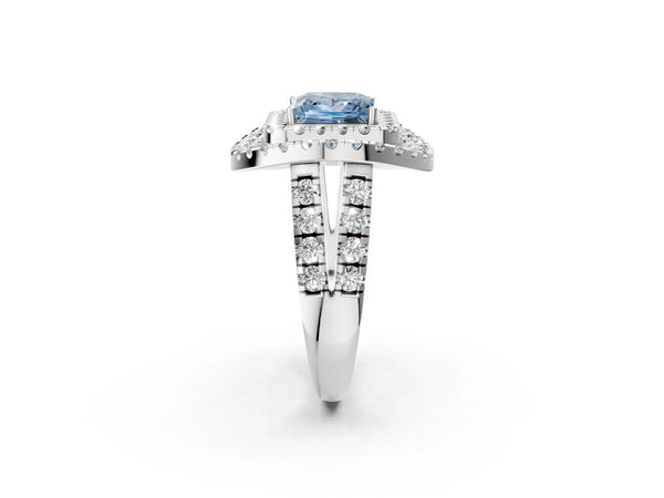 White Gold Princess Cut Halo Engagement Ring Setting for Fancy Blue Center - Design RJ-762