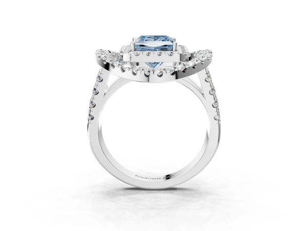 White Gold Princess Cut Halo Engagement Ring Setting for Fancy Blue Center - Design RJ-762