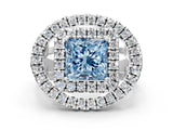 White gold Double Halo Fancy Blue Princess Cut Diamond Split Shank Prong Setting Ring