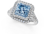 White gold Double Halo Fancy Blue Princess  Cut Diamond Split Shank Ring with Four Prong Setting_21