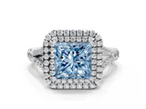 White gold Double Halo Fancy Blue Princess  Cut Diamond Split Shank Ring with Four Prong Setting_21