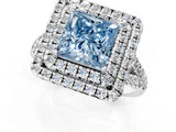 White gold Double Halo Fancy Blue Princess  Cut Pave Split Shank Prong Set Ring_16