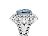 White gold Double Halo Fancy Blue Princess  Cut Pave Split Shank Prong Set Ring_20