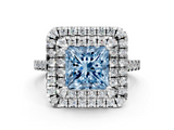 White gold Double Halo Fancy Blue Princess  Diamond Pave Band with Four-Prong Setting_44