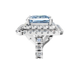 White gold Double Halo Fancy Blue Princess  Diamond Pave Band with Four-Prong Setting_48