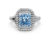 White gold Double Halo Fancy Blue Radiant Cut Diamond Split Shank Engagement Ring with Four-Prong Setting_27