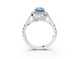 White gold Double Halo Fancy Blue Radiant Cut Diamond Split Shank Engagement Ring with Four-Prong Setting_30