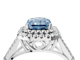 White gold Double Halo Fancy Blue Radiant Cut Diamond Split Shank Engagement Ring with Four-Prong Setting_31