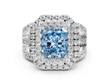 White gold Double Halo Fancy Blue Radiant Cut Diamond Split Shank Pave Set Ring_3