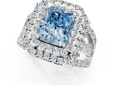 White gold Double Halo Fancy Blue Radiant Cut Diamond Split Shank Pave Set Ring_4