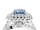 White gold Double Halo Fancy Blue Radiant Cut Diamond Split Shank Pave Set Ring_7