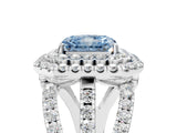 White gold Double Halo Fancy Blue Radiant Cut Diamond Split Shank Pave Set Ring_8