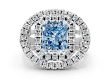White gold Double Halo Fancy Blue Radiant Cut Diamond Split Shank Prong Setting Ring