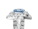 White gold Double Halo Fancy Blue Radiant Cut Diamond Split Shank Prong Setting Ring_5